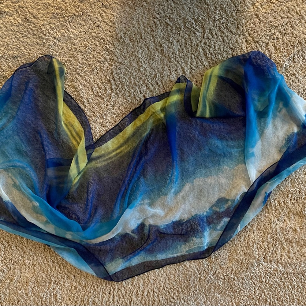Lightweight Sheer Scarf in beautiful water colors of blue, turquoise and green